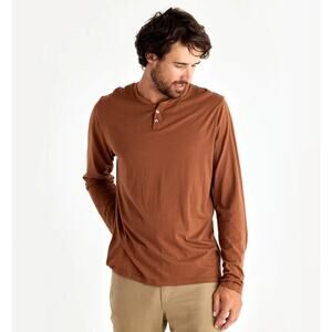 Free Fly Heritage Henley Long Sleeve Shirt Men's Desert Sand 2 Button Bamboo - L